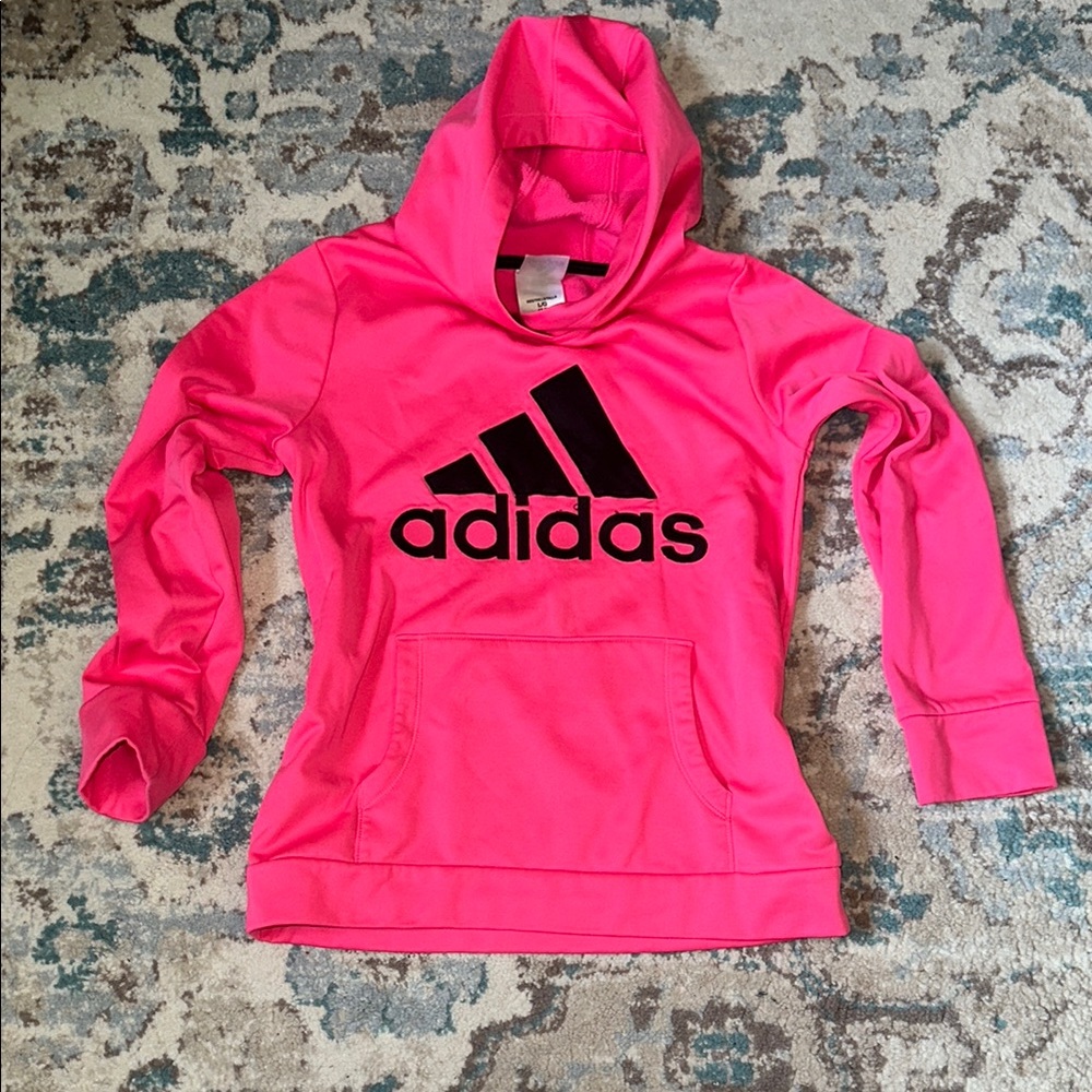 Adidas Pink and Black Hoodie Sweatshirt